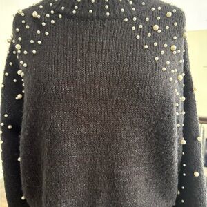 Pearl-Embellished Turtleneck Sweater